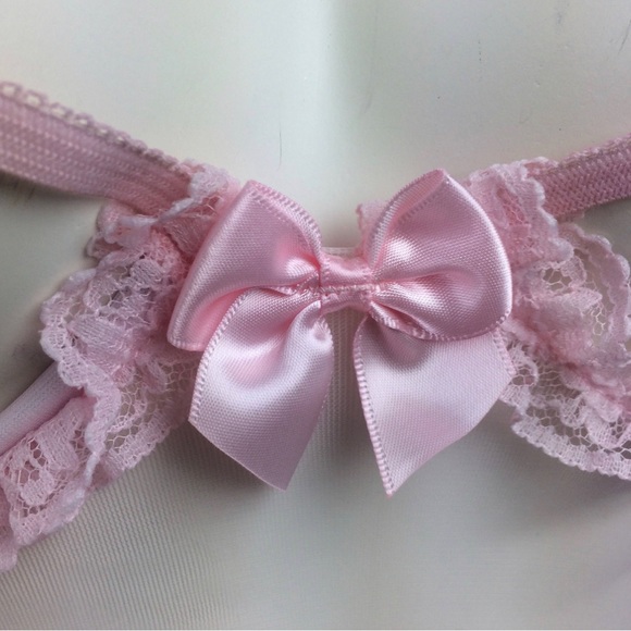 90's Pastel Baby Pink Daisy Pasties Underwire Lace Bra Babydoll Mini Dress - Picture 3 of 10